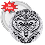 Ornate Foxy Wolf 3  Button (10 pack)