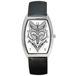 Ornate Foxy Wolf Tonneau Leather Watch
