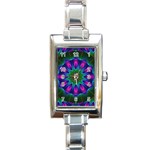 Star Of Leaves, Abstract Magenta Green Forest Rectangular Italian Charm Watch