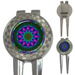 Star Of Leaves, Abstract Magenta Green Forest Golf Pitchfork & Ball Marker