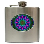 Star Of Leaves, Abstract Magenta Green Forest Hip Flask