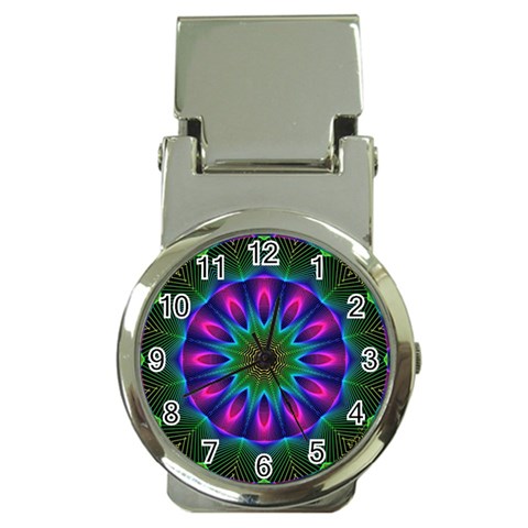 Star Of Leaves, Abstract Magenta Green Forest Money Clip with Watch from ZippyPress Front