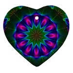 Star Of Leaves, Abstract Magenta Green Forest Heart Ornament (Two Sides)