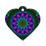Star Of Leaves, Abstract Magenta Green Forest Dog Tag Heart (One Sided) 