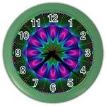 Star Of Leaves, Abstract Magenta Green Forest Wall Clock (Color)