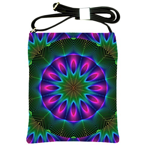 Star Of Leaves, Abstract Magenta Green Forest Shoulder Sling Bag from ZippyPress Front