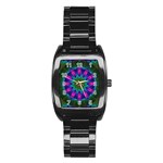 Star Of Leaves, Abstract Magenta Green Forest Stainless Steel Barrel Watch