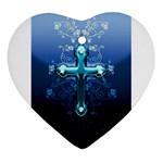 Glossy Blue Cross Live Wp 1 2 S 307x512 Heart Ornament (Two Sides)