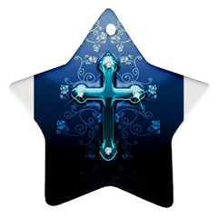 Glossy Blue Cross Live Wp 1 2 S 307x512 Star Ornament (Two Sides) from ZippyPress Back