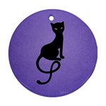 Purple Gracious Evil Black Cat Round Ornament (Two Sides)