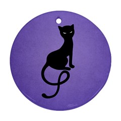 Purple Gracious Evil Black Cat Round Ornament (Two Sides) from ZippyPress Back