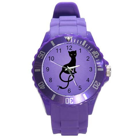 Purple Gracious Evil Black Cat Plastic Sport Watch (Large) from ZippyPress Front