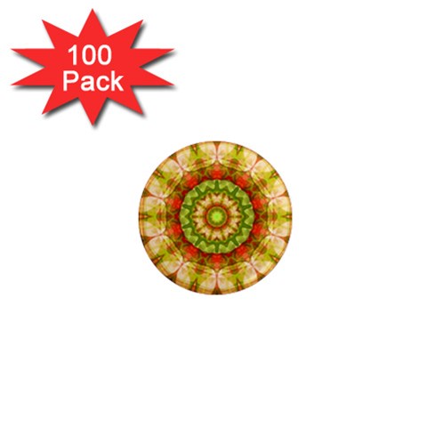 Red Green Apples Mandala 1  Mini Button Magnet (100 pack) from ZippyPress Front