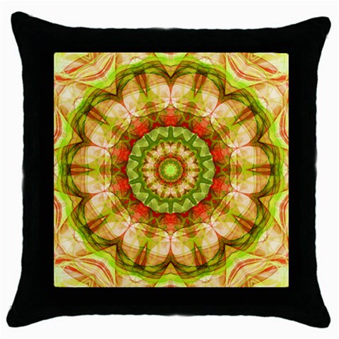 Red Green Apples Mandala Black Throw Pillow Case from ZippyPress Front