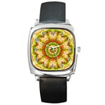 Red Green Apples Mandala Square Leather Watch