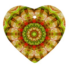 Red Green Apples Mandala Heart Ornament (Two Sides) from ZippyPress Front