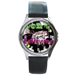 Don t Stop Believing Round Leather Watch (Silver Rim)