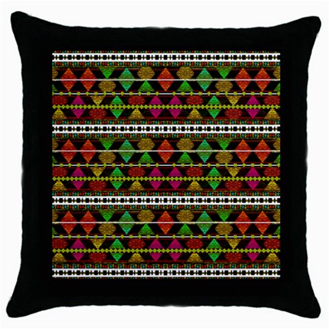 Aztec Style Pattern Black Throw Pillow Case from ZippyPress Front