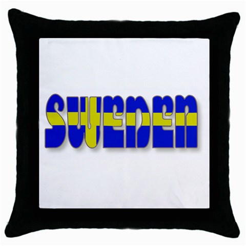Flag Spells Sweden Black Throw Pillow Case from ZippyPress Front