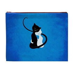 Blue White And Black Cats In Love Cosmetic Bag (XL) from ZippyPress Front