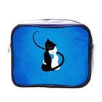 Blue White And Black Cats In Love Mini Travel Toiletry Bag (One Side)