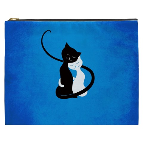 Blue White And Black Cats In Love Cosmetic Bag (XXXL) from ZippyPress Front