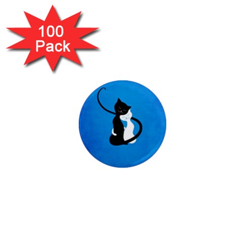 Blue White And Black Cats In Love 1  Mini Button Magnet (100 pack) from ZippyPress Front
