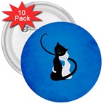 Blue White And Black Cats In Love 3  Button (10 pack)
