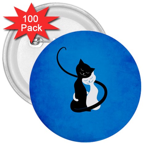 Blue White And Black Cats In Love 3  Button (100 pack) from ZippyPress Front