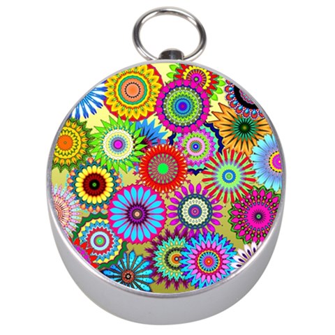 Psychedelic Flowers Silver Compass from ZippyPress Front