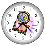 Globe and Book Wall Clock (Silver)