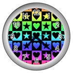 Rainbow Stars and Hearts Wall Clock (Silver)