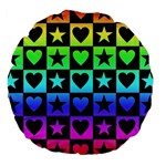 Rainbow Stars and Hearts Large 18  Premium Flano Round Cushion 