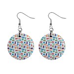 Blue Colorful Cats Silhouettes Pattern Mini Button Earrings