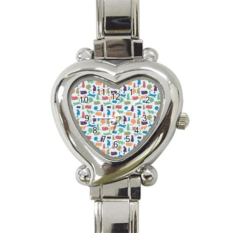 Blue Colorful Cats Silhouettes Pattern Heart Italian Charm Watch from ZippyPress Front