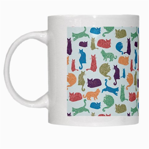Blue Colorful Cats Silhouettes Pattern White Mugs from ZippyPress Left