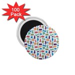 Blue Colorful Cats Silhouettes Pattern 1.75  Magnets (100 pack) 