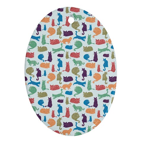 Blue Colorful Cats Silhouettes Pattern Oval Ornament (Two Sides) from ZippyPress Front