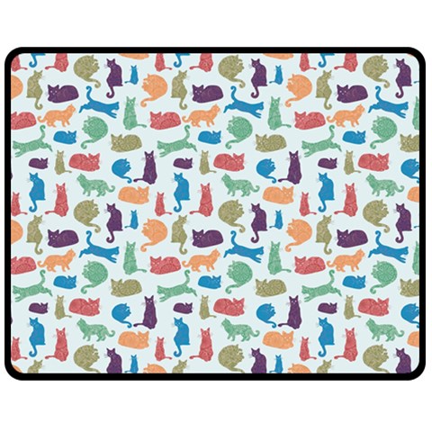 Blue Colorful Cats Silhouettes Pattern Fleece Blanket (Medium)  from ZippyPress 60 x50  Blanket Front
