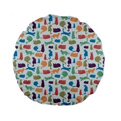 Blue Colorful Cats Silhouettes Pattern Standard 15  Premium Round Cushions from ZippyPress Front