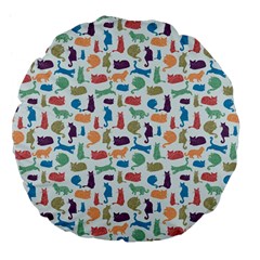 Blue Colorful Cats Silhouettes Pattern Large 18  Premium Flano Round Cushions from ZippyPress Back