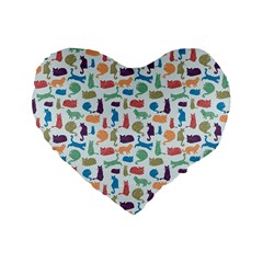 Blue Colorful Cats Silhouettes Pattern Standard 16  Premium Flano Heart Shape Cushions from ZippyPress Front