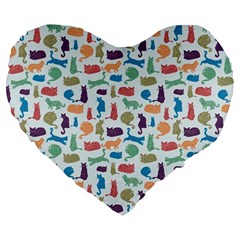 Blue Colorful Cats Silhouettes Pattern Large 19  Premium Flano Heart Shape Cushions from ZippyPress Front