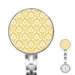 White On Sunny Yellow Damask Stainless Steel Nurses Watch