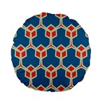 Orange shapes on a blue background 	Standard 15  Premium Flano Round Cushion