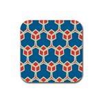 Orange shapes on a blue background			Rubber Square Coaster (4 pack