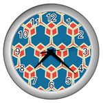 Orange shapes on a blue background			Wall Clock (Silver)
