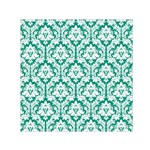 White On Emerald Green Damask Small Satin Scarf (Square)