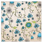 Whimsical Flowers Blue Large Satin Scarf (Square)