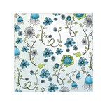 Blue Whimsical Flowers  on blue Small Satin Scarf (Square)